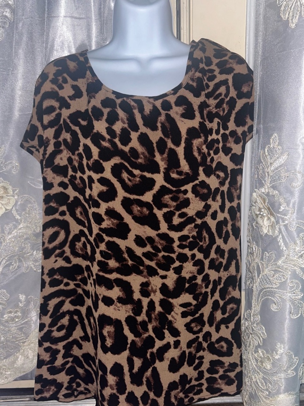 SHEIN Brown and Black Leopard Print Short Sleeve Top